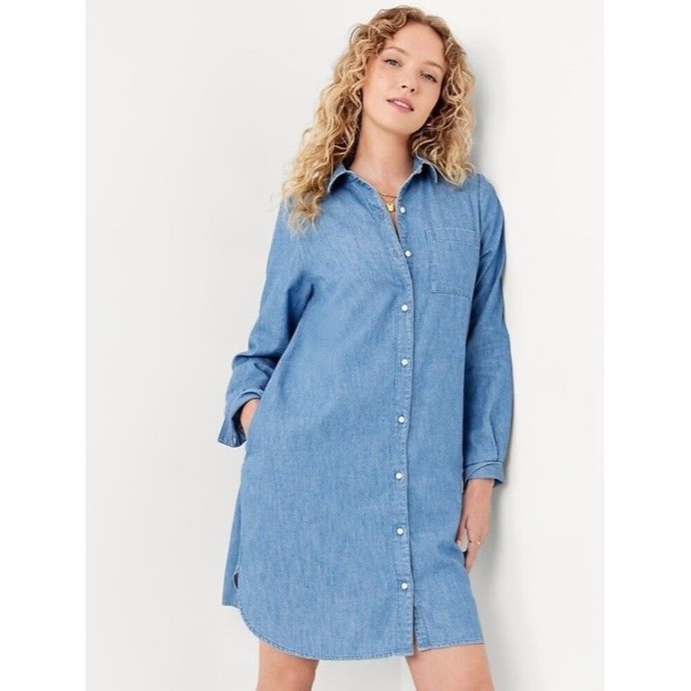 Gap 1969 Girlfriend Denim Shirt Dress Womens XL Blue 100% Cotton Pockets